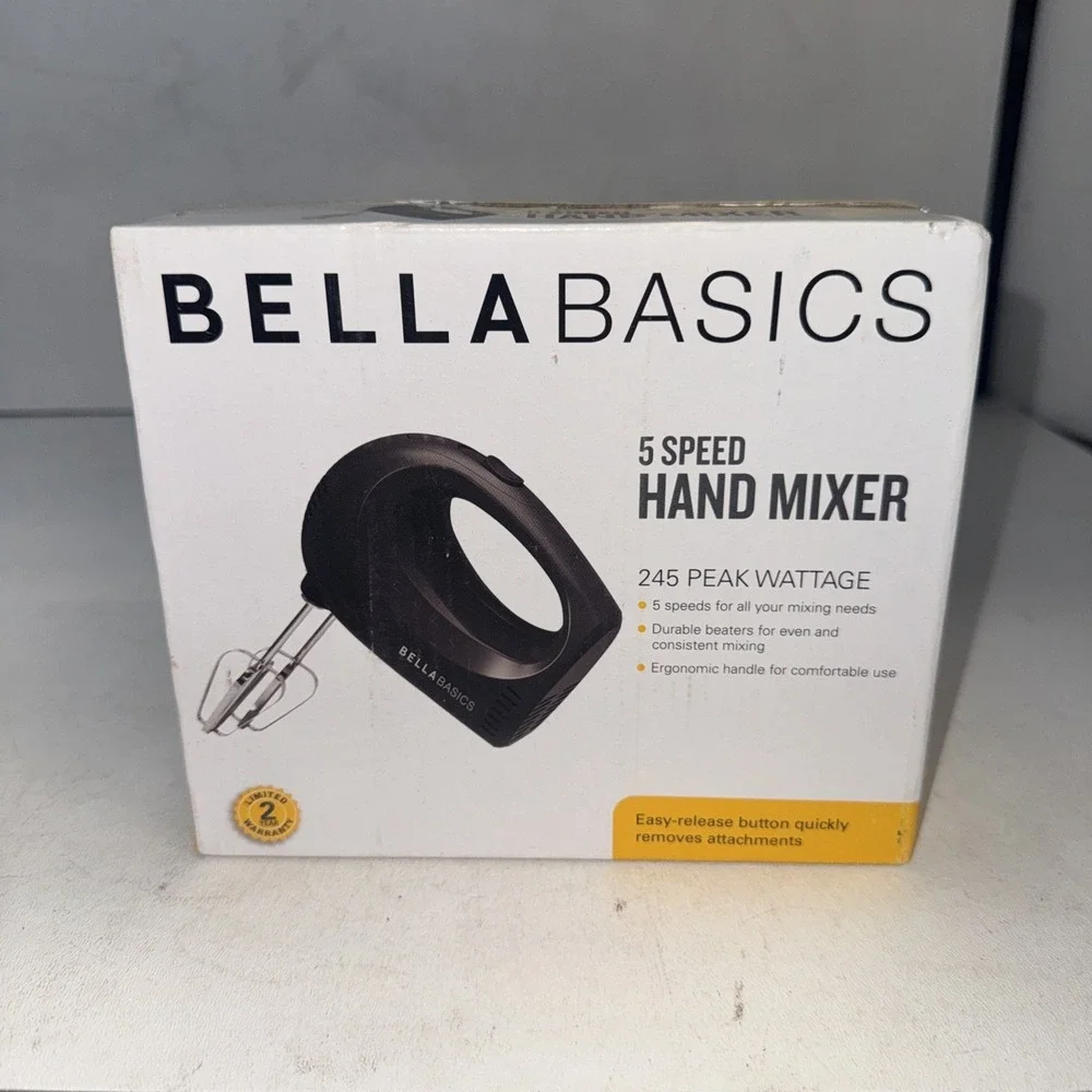 Bella Basics Hand Mixer 5-Speed Black Brand New In Box Never Used
